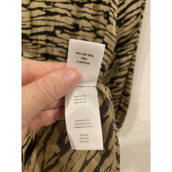 Rails Dress Womens Medium Tan Black Print Ora Canyon Tie Waist Long Sleeve - Picture 4 of 5